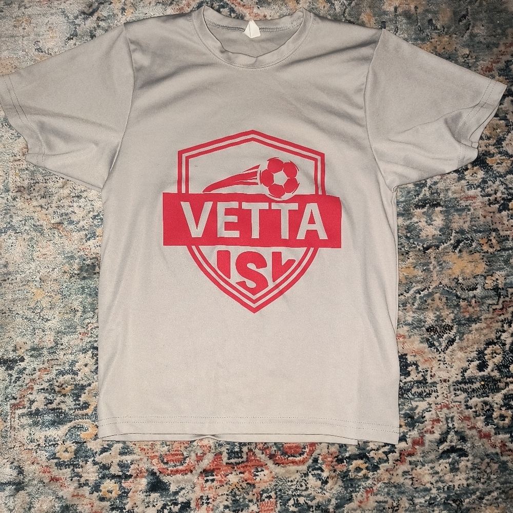 VETTA Light Gray Short-Sleeve Tee with Red Crest Logo